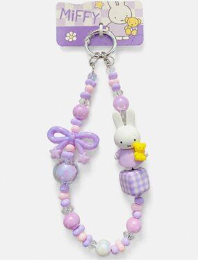 Miffy Purple Beaded Lanyard Ring Phone iPhone Bracelet Smartphone Hand Holder